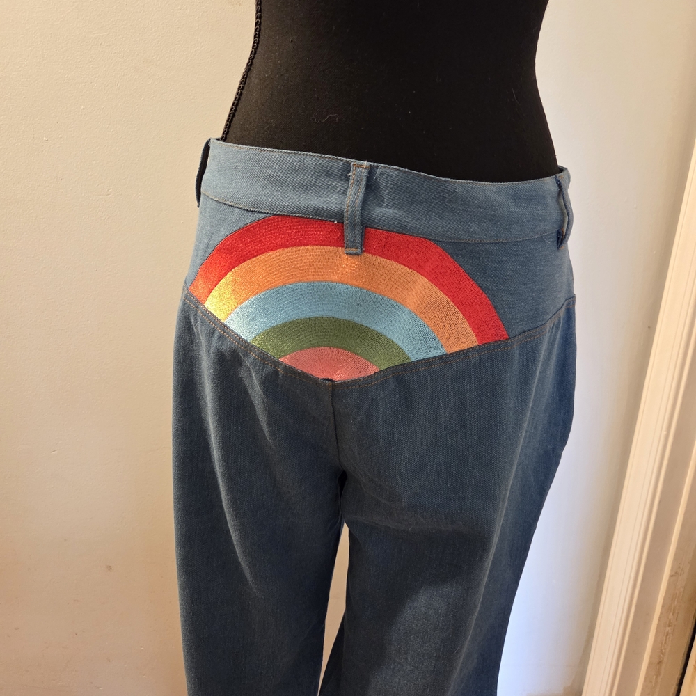 Women’s Blue Jeans with Rainbow Back Detail - Picture 2 of 9